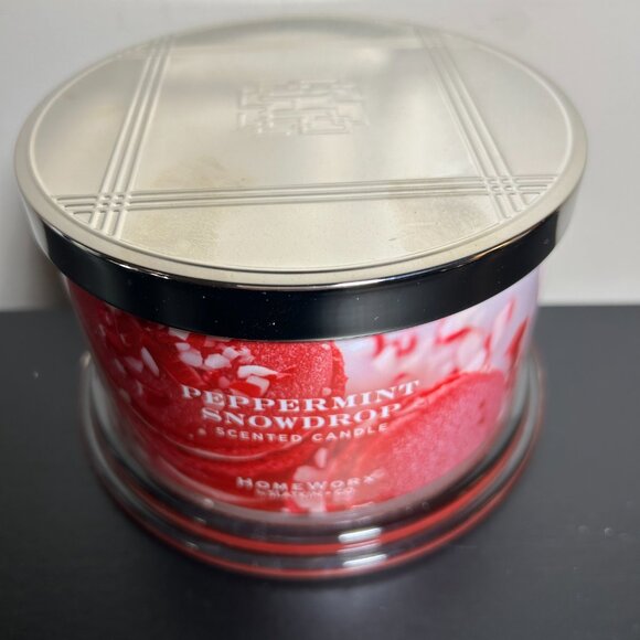 HomeWorx by Slatkin Peppermint Snowdrop 4-Wick 18oz Candle NEW - Picture 2 of 4